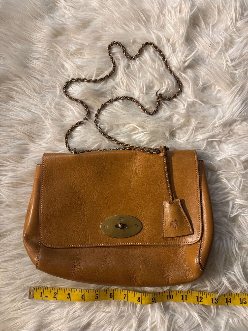 Mulberry Chestnut Brown Leather Crossbody with Gold Chain
